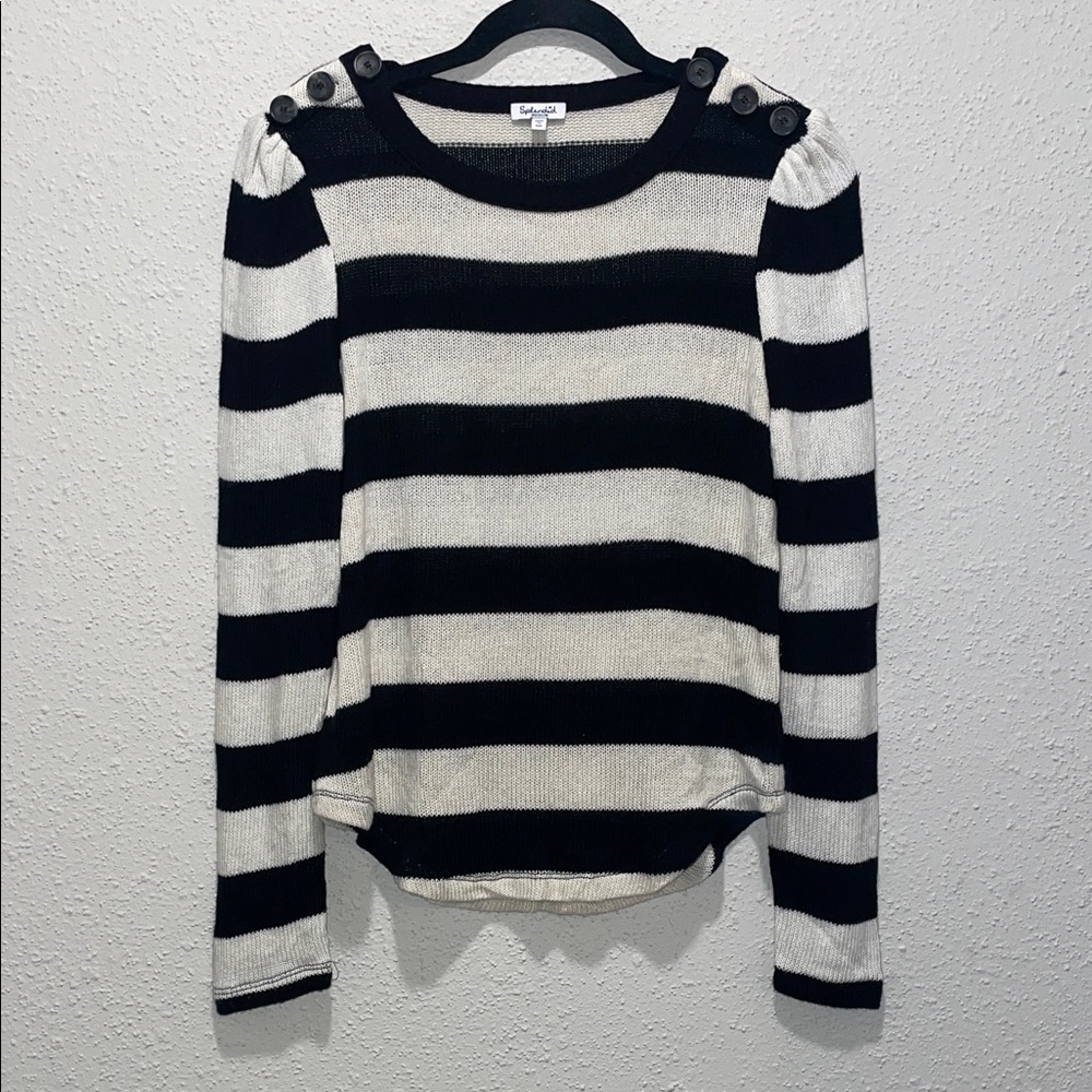 Splendid Black and Cream Striped Sweater Top